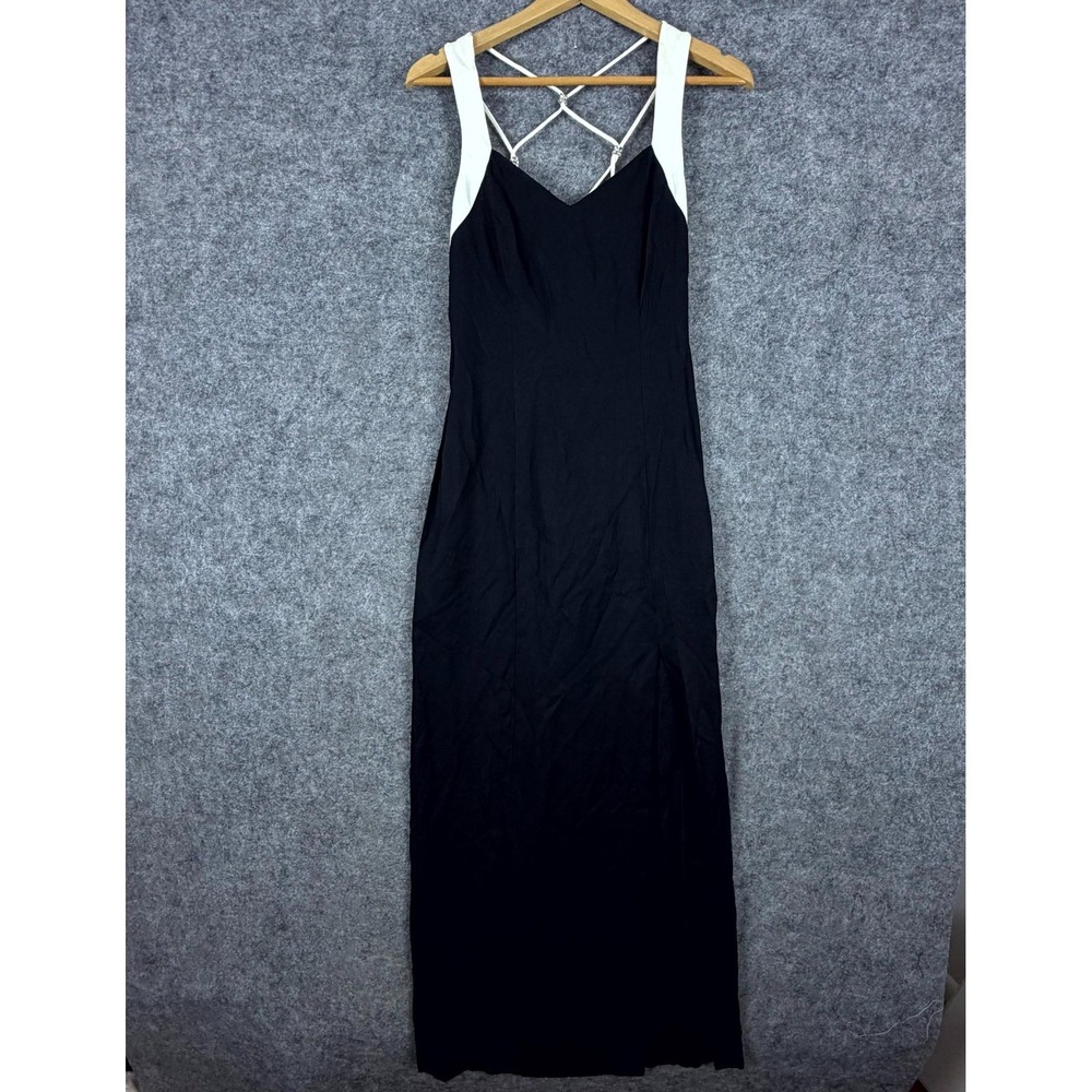 Vintage Niki Originals Maxi Dress Womens 10 Black White Criss Cross Back
